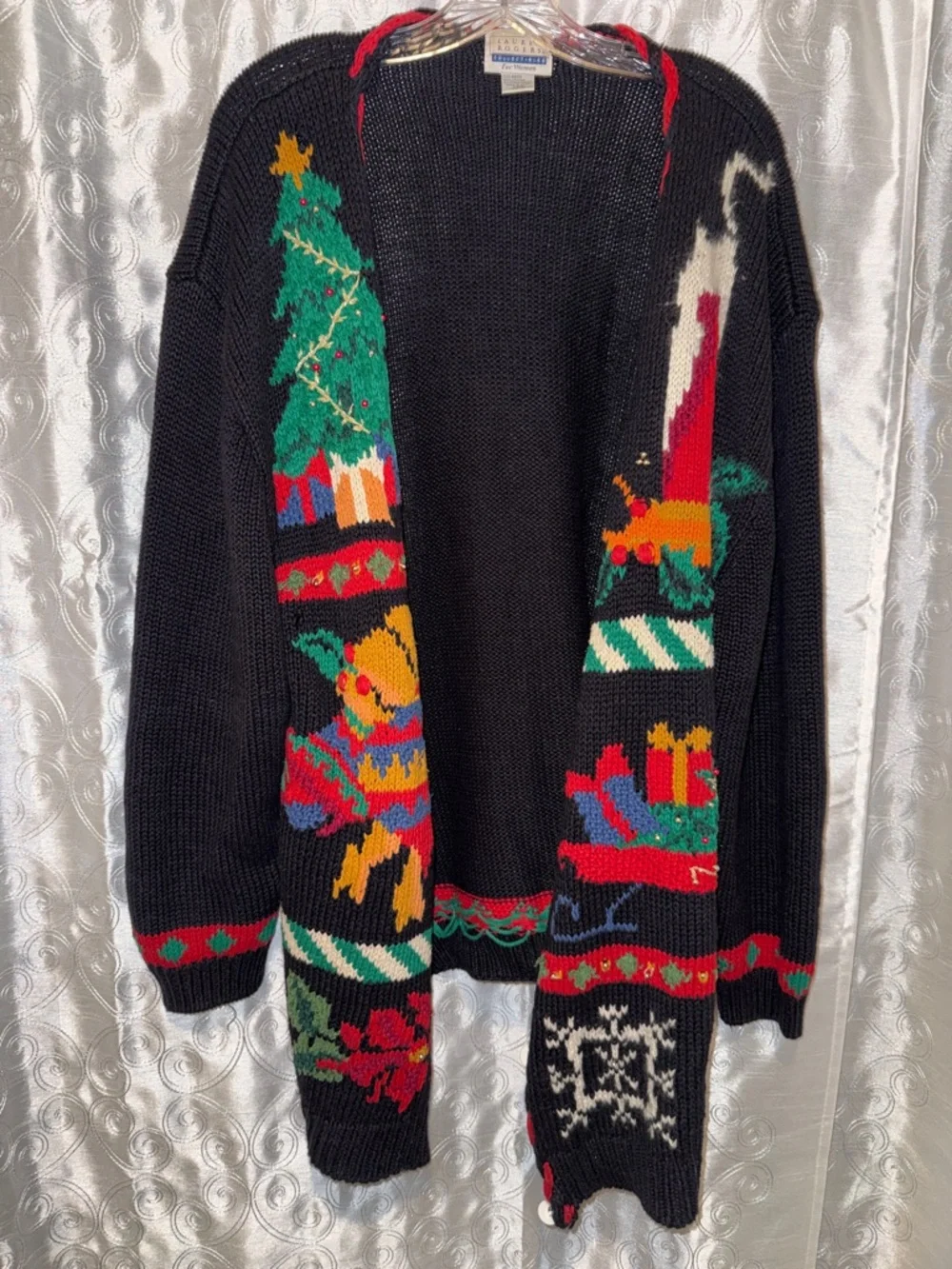 Lauren Rogers for Women Black Holiday-Print Cardigan Sweater Size 22W 🔥 P1